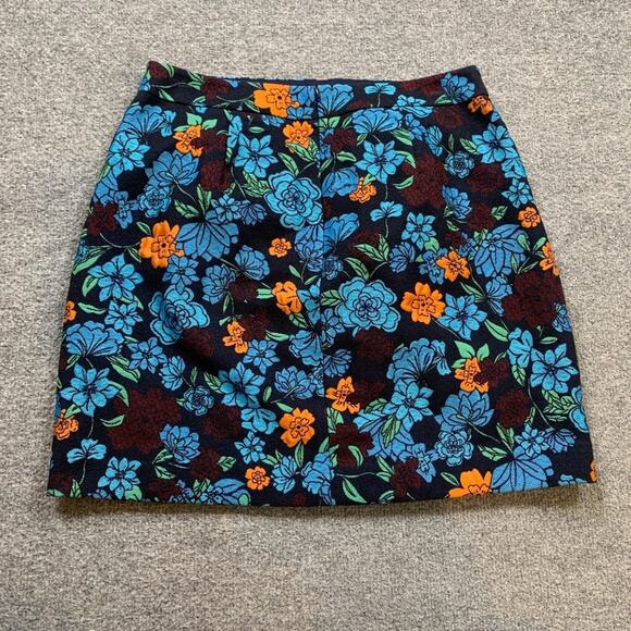 Loft Skirt Womens 6 Navy Multi Floral Pencil Inner Lined Back Zipper Woven Mini - Picture 3 of 12